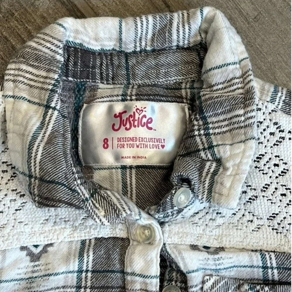 Justice Girls Plaid Lace Trim Cold Shoulder Long Sleeve Shirt Cowgirl Size 8‎